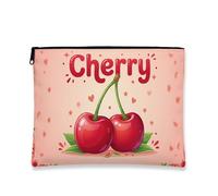Simpatica borsa per il trucco con ciliegie, organizer per cosmetici con motivo di ciliegie giocose per le donne, custodia portatile con cerniera, borsa da viaggio estiva, Pesca, 7x9 Inch, Ciliegie