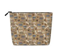 Simpatica borsa per il trucco con ciotola in osso di cane con stampa di zampa di Woof, borsa per cosmetici da donna, borsa da viaggio per cosmetici da donna, Nero , Taglia unica