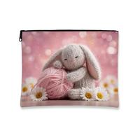 Simpatica borsa per il trucco con coniglietto, borsa da viaggio per cosmetici a tema coniglio in filato di pesca, borsa da viaggio per donne, piccola borsa portatile in tela con cerniera, borsa da