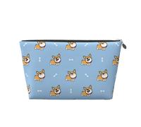 Simpatica borsa per il trucco con corgi dei cartoni animati, trousse da viaggio per articoli da toeletta da donna, borsa per il trucco in pelle, borsa per il trucco carina, Argento, Taglia unica