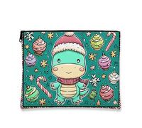 Simpatica borsa per il trucco con dinosauro, borsa da viaggio per bambini, piccola borsa portatile con cerniera, borsa da toilette natalizia per la cura della pelle, Verde acqua, 7x9 Inch, Dinosauri