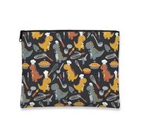 Simpatica borsa per il trucco con dinosauro, giocoso motivo chef, borsa da viaggio per donne, organizer portatile in tela con cerniera, accessorio divertente da cucina, nero, 7x9 Inch, Dinosauro