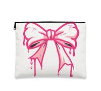 Simpatica borsa per il trucco con fiocco, borsa da viaggio per cosmetici da donna, piccola borsa portatile in tela con cerniera, regalo di compleanno per la cura della pelle, bianco, 7x9 Inch