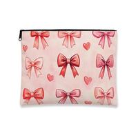 Simpatica borsa per il trucco con fiocco, romantica borsa per cosmetici a forma di cuore color pesca per donne, piccola borsa portatile in tela con cerniera, borsa da toilette da viaggio per San