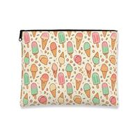 Simpatica borsa per il trucco con gelato, graziosa borsa da viaggio vintage per donne, piccola borsa portatile in tela con cerniera, borsa da toilette estiva per la cura della pelle, Crema, 7x9 Inch