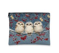 Simpatica borsa per il trucco con gufo, borsa da viaggio per cosmetici vintage blu da donna, piccola borsa portatile in tela con cerniera, borsa da toilette per festival invernali, Blu, 7x9 Inch, Gufi