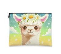 Simpatica borsa per il trucco con lama, design floreale, borsa da viaggio per donne, piccola borsa portatile in tela con cerniera, per festival, bianco, 7x9 Inch, Lama