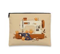 Simpatica borsa per il trucco con macchina da cucire, adorabile motivo pulcino, custodia portatile in tela con cerniera per donne, borsa regalo organizer per cosmetici da viaggio, perfetta per