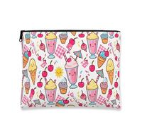 Simpatica borsa per il trucco, con motivo gelato, borsa da viaggio per donne, organizer portatile in tela con cerniera, borsa da toilette estiva per la cura della pelle, Bianco, 7x9 Inch, Custodia