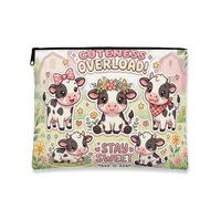 Simpatica borsa per il trucco con mucca, adorabile borsa da viaggio per cosmetici da donna, organizer portatile con cerniera, regalo di primavera, Bianco, 7x9 Inch, Carineria