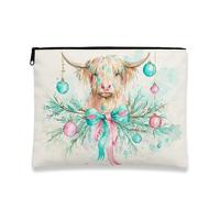 Simpatica borsa per il trucco con mucca delle Highland, borsa da viaggio per cosmetici ad acquerello per donne, organizer portatile in tela con cerniera, borsa da toilette per la cura della pelle