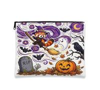 Simpatica borsa per il trucco con panda rosso a forma di strega di Halloween, 17,8 x 22,8 cm, per viaggi, divertente e spaventoso per cimitero e articoli da toeletta per donne, regalo spettrale