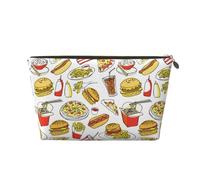 Simpatica borsa per il trucco con pizza, patatine fritte, trousse da viaggio per articoli da toeletta da donna, borsa per il trucco in pelle, graziosa borsa per il trucco, Oro, Taglia unica