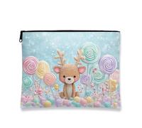 Simpatica borsa per il trucco con renna, borsa da viaggio colorata per bambini, piccola borsa portatile in tela con cerniera, regalo per le vacanze, borsa da toilette per la cura della pelle, Colorato