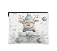 Simpatica borsa per il trucco con renna, borsa da viaggio per cosmetici invernale con fiocco di neve per donne, organizer portatile in tela con cerniera, 17,8