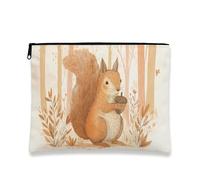 Simpatica borsa per il trucco con scoiattolo, borsa da viaggio vintage con animali della foresta per donne, organizer portatile in tela con cerniera, ideale per gli oggetti essenziali per la cura