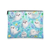 Simpatica borsa per il trucco con sigillo, fantasiosa borsa da viaggio per cosmetici da donna, piccola borsa portatile in tela con cerniera, borsa da toilette primaverile per la cura della pelle, Blu