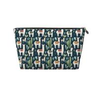 Simpatica borsa per il trucco con stampa di cactus alpaca, borsa da toilette da viaggio per donne, graziosa borsa organizer per trucchi in pelle