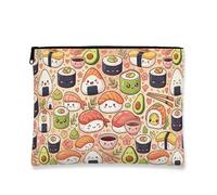 Simpatica borsa per il trucco con sushi, adorabile e carina borsa da viaggio per donne, organizer portatile in tela con cerniera, perfetta per l'uso quotidiano, Pesca, 7x9 Inch, Sushi