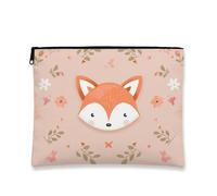 Simpatica borsa per il trucco con volpe, borsa da viaggio per donne, piccola borsa portatile in tela con cerniera, regalo di compleanno per la cura della pelle, Pesca, 7x9 Inch