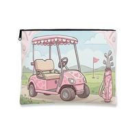 Simpatica borsa per il trucco da golf cart, borsa da viaggio per cosmetici da donna, organizer portatile in tela con cerniera, borsa da toilette per golf primaverile, Pesca, 7x9 Inch, Carrello da golf