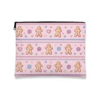 Simpatica borsa per il trucco di pan di zenzero, borsa cosmetica da donna, piccola borsa portatile in tela con cerniera, borsa da toilette invernale per la cura della pelle, Pesca, 7x9 Inch, Pan di