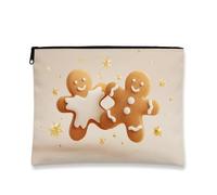 Simpatica borsa per il trucco di pan di zenzero, borsa da viaggio per cosmetici da donna, piccola borsa portatile in tela con cerniera, borsa da toilette natalizia per la cura della pelle, Beige, 7x9