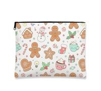 Simpatica borsa per il trucco di pan di zenzero, borsa per cosmetici da donna, piccola borsa portatile in tela con cerniera, borsa da toilette invernale per la cura della pelle, bianco, 7x9 Inch, Pan