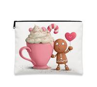 Simpatica borsa per il trucco di pan di zenzero, fantasiosa borsa da viaggio per cosmetici con cupcake alla pesca per donne, piccola borsa portatile in tela con cerniera, borsa da toilette per la cura