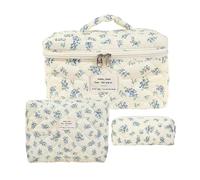 Simpatica borsa per il trucco floreale - 3 borse per la cura della pelle, organizer estetico per donna | Borsa per cosmetici in cotone Set Borsa per trucco Borsa da toilette da viaggio per fior