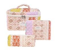 Simpatica borsa per il trucco floreale - 3 borse per la cura della pelle, organizer estetico per donna | Borsa per cosmetici in cotone Set Borsa per trucco Borsa da toilette da viaggio per fior