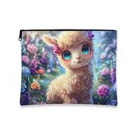 Simpatica borsa per il trucco in alpaca, borsa da viaggio per donne, piccola borsa portatile in tela con cerniera, per primavera e festival, Colorato, 7x9 Inch