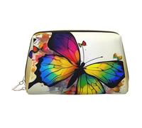 Simpatica borsa per il trucco in pelle con elefante selvatico, borsa da viaggio di grande capacità, borsa per articoli da toeletta a doppio scopo e borsa, Farfalla colorata., Taglia unica, Zaino per