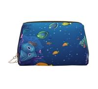 Simpatica borsa per il trucco in pelle con elefante selvatico, borsa da viaggio di grande capacità, borsa per articoli da toeletta a doppio scopo e borsa, Colorato Mondo Sottomarino, Taglia unica
