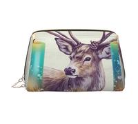 Simpatica borsa per il trucco in pelle con elefante selvatico, borsa da viaggio di grande capacità, borsa per articoli da toeletta a doppio scopo e borsa, Alce Buon Natale, Taglia unica, Zaino per la