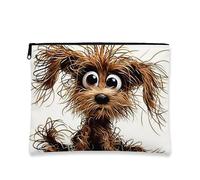 Simpatica borsa per il trucco in stile cartone animato, borsa da viaggio per donne, piccola borsa portatile in tela con cerniera, regalo per gli amanti degli animali, Marrone, 7x9 Inch, Custodia