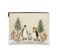 Simpatica borsa per il trucco invernale, con famiglia di pinguini, da viaggio, per donne, piccola borsa portatile in tela con cerniera, borsa da toilette per la cura della pelle delle vacanze, Crema