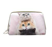 Simpatica borsa per il trucco Pomerania,Grande sacchetto cosmetico in pelle portatile,Borsa organizer da viaggio impermeabile per articoli da toeletta, Tre gatti, Taglia unica