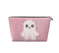 Simpatica borsa per il trucco rosa con fantasma di Halloween, trousse da viaggio per articoli da toeletta da donna, borsa per il trucco in pelle, borsa per il trucco carina, Argento, Taglia unica