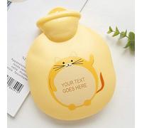 Simpatica borsa per l'acqua calda Nota borsa per il riscaldamento dell'acqua Antideflagrante per adulti Mini portatile Caldo palazzo caldo compresso-Rotondo gatto giallo 300ML