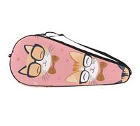 Simpatica borsa per racchette da tennis, con motivo a testa di gatto con occhiali, cappello e fiocco, borsa leggera con tracolla regolabile