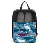 Simpatica borsa per scarpe da viaggio, tutti i tipi di balene si uniscono per giocare Borsa per scarpe da viaggio portatile impermeabile e traspirante con cerniera, borsa organizer per scarpe da viag
