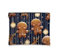 Simpatica borsa per trucchi con pan di zenzero, piccola borsa portatile per cosmetici da donna, organizer in tela con cerniera per vacanze e viaggi, Marrone, 7x9 Inch, Pan di zenzero