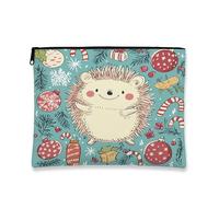 Simpatica borsa per trucchi con riccio, borsa da viaggio per cosmetici natalizia da donna, organizer portatile in tela con cerniera, borsa da toilette per le vacanze, 17,8 x 22,9 cm