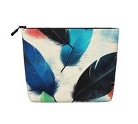 Simpatica borsa per trucchi da viaggio, borsa da viaggio casual con cerniera, Piuma nera 18, Taglia unica, Astuccio per trucchi