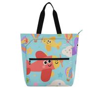 Simpatica borsa tote blu a forma di aeroplano con cartoni animati per ragazzi ragazze donne robusta borsa riutilizzabile libro borsa della spesa con cerniera per la scuola shopping viaggi
