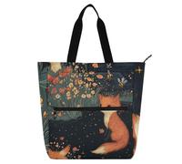 Simpatica borsa tote con volpe a fiume per ragazzi ragazze donne robusta biblioteca borsa con tasche con cerniera per college shopping spiaggia