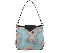 Simpatica borsa tote da lavoro con koala pastello arcobaleni, borsa a tracolla da donna alla moda, borsa a tracolla da donna in morbida ecopelle casual, taglia media