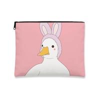 Simpatica borsetta per il trucco con anatra, con orecchie di coniglietto color pesca, borsa per cosmetici da donna, organizer portatile con cerniera, ideale per viaggi e uso quotidiano, perfetto
