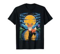 Simpatica Camicia al Tramonto Tropicale Stile Fox Ukiyo-e Maglietta
